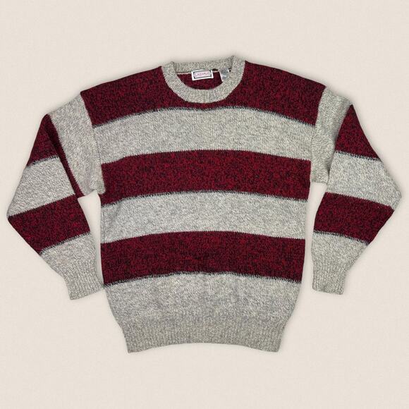 Vintage Wool Blend Sweater Striped Crew neck Lazarus Red TanSize Large
